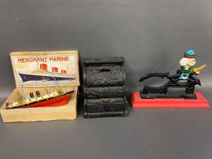 lot 23H image: Vintage Collectibles Set - Nautical, Iron Bank, Etc.