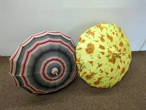 lot 40A image: Vintage Striped & Floral Umbrellas