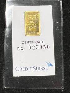 2 GRAMS .999 PURE GOLD CREDIT SUISSE BAR