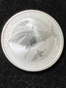 HALF TROY OZ .999 FINE SILVER 2014 GREAT WHITE SHARK ROUND