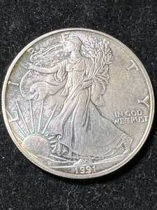 1991 AMERICAN SILVER EAGLE 1 TROY OZ .999 FINE SILVER
