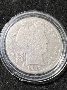 1907-D US BARBER HALF DOLLAR IN AIRTITE