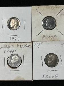 4 US PROOF ROOSEVELT DIMES 1978 1988 2006-SILVER 2009