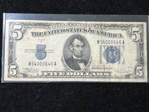 1934C US BLUE SEAL $5 SILVER CERTIFICATE