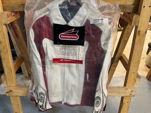 lot 28 image: Red and White Leather Motorcycle Jacket (Womens size 14)