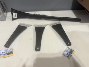 lot 53 image: Long Handle Ice Scraper with Three Regular Handled Ice Scrapers