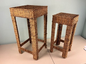 lot 9 image: Vintage Woven Wicker Seagrass Pland Stands
