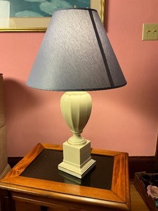 lot 13 image: White Table Lamp with Blue Shade
