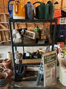 lot 174 image: Black Shelf with all Garden and Yard Items