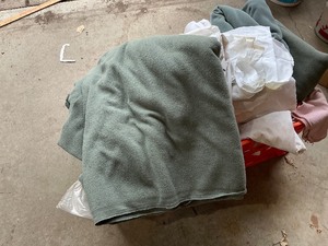 lot 181 image: Plastic Bin with Blankets and Sheets