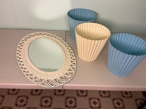 lot 227 image: Wall Mirror and Three Matching Waste Baskets