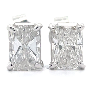 2 Carat Diamond Radiant Cut Solitaire Stud Earrings in 14k White Gold VIDEO