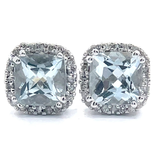 Aquamarine & Pav�Diamond Stud Earrings in White Gold VIDEO