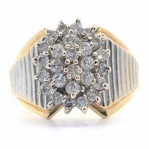 0.80 Carat Diamond Cluster Retro Chevron Ring in 14k Two-Tone Gold VIDEO