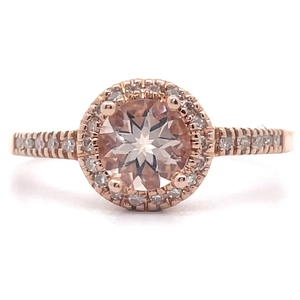 NEW Round Morganite & Pav�Diamond Halo Ring in 14k Rose Gold VIDEO