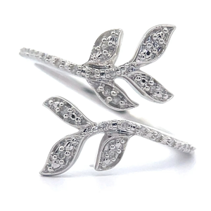 Pav�Diamond Fern Leaf Open Cuff Ring VIDEO