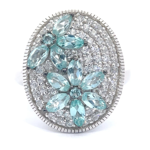 NEW Apatite Flower Cluster and Pav�White Zircon Oval Ring