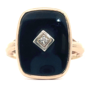 Diamond Accent Black Onyx Bezel Ring in Two-Tone Gold