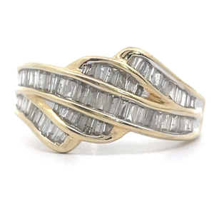 Diamond Baguette Channel Wave Ring in Yellow Gold