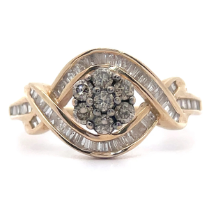 Diamond Cluster Channel Baguette Love Knot Ring in Yellow Gold VIDEO