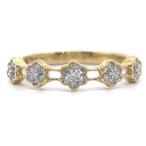 0.16 Carat Diamond Cluster Flower Double Rail Station Ring in Yellow Gold