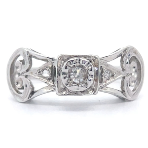 Diamond Vintage Openwork Ring in White Gold