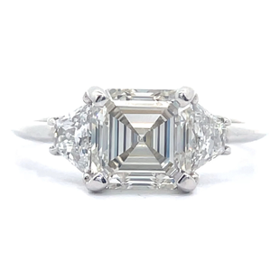 NEW 2.61 Carat Asscher & Trapezoid Cut Diamond Three-Stone Ring in 14k White Gold Ring w IGI Report VIDEO