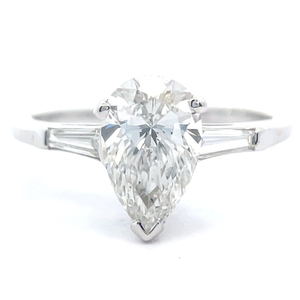 1.70 Carat Diamond Pear & Baguette 3-Stone Winston Style Ring in 14k White Gold w IGI REPORT VIDEO