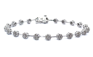 NEW 2 Carat Diamond Cluster Flower Bar Link Bracelet in 14k White Gold