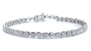 2.50 Carat Diamond Geometric Retro-Modern Bezel Link Tennis Bracelet