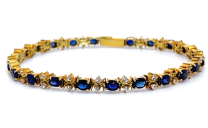 0.40 Carat Diamond & Oval Blue Sapphire Trellis Bracelet in 14k Yellow Gold VIDEO