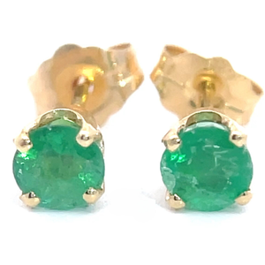 0.50 Carat Emerald Round Solitaire Stud Earrings in 14k Yellow Gold