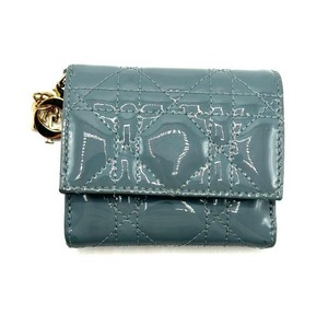 Christian Dior Light Blue Cannage Patent Leather Compact Wallet $575 Retail