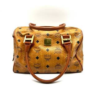 MCM Brown Monogram Visetos Pattern Leather Mini Boston Bag $450 Retail