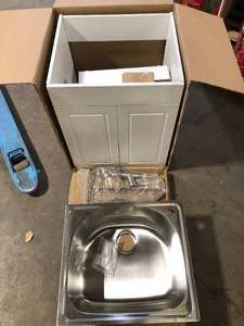 Glacier Bay 24 in. W x 21 in. D x 34 in. L Stainless Steel LaundryUtility Sink with Faucet and Cabinet in White Damaged Customer Returns See Pictures