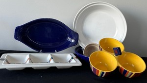 lot 62 image: Fiesta, Pie Plates, Tray Havana, Ramekin, 3 Bowls in Stripes and Baking Dish