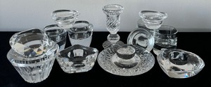 lot 66 image: Beautiful Candle Holders and Heart Paperweight including Orrefors Candle Holders