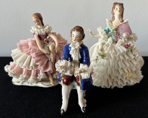 lot 72 image: Three Miniature Vintage Dresden Figurines including 2 Lovely Girls and 1 Boy