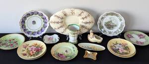 lot 100 image: Assorted Vintage Painted Porcelain Dishes