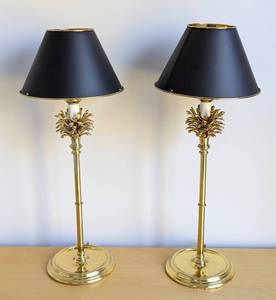 lot 37 image: Pair of Brass Pinecone Accent Table Lamps