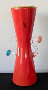lot 12 image: Colorful Signed Hand Blown Art Glass Vase
