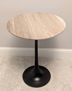 lot 15 image: Round Crate and Barrel Marble Topped Accent Table