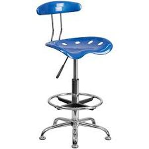 Flash Furniture Vibrant Bright Blue and Chrome Drafting Stool with Tractor Seat Customer Returns See Pictures