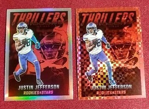 lot 123 image: (2) 2022 Justin Jefferson Cards - Silver & Red Plaid Prizms