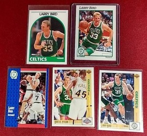 lot 127 image: (5) Larry Bird Cards