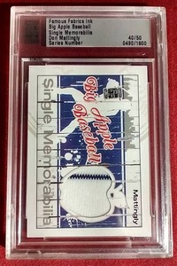 lot 209 image: Slabbed Famous Fabrics Don Mattingly Game-Used Jersey Card