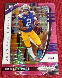 lot 213 image: 2020 Prizm Draft Picks Justin Jefferson Pink Pulsar Prizm Rookie Card - Nice