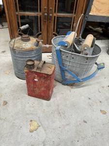 lot 65 image: Vintage Gas Cans and Mop Bucket