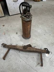 lot 70 image: Vintage Horse Wagon Parts and Fire Extinguisher