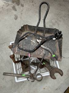 lot 73 image: Vintage Dust Pan,  Ice Hooks, Tools